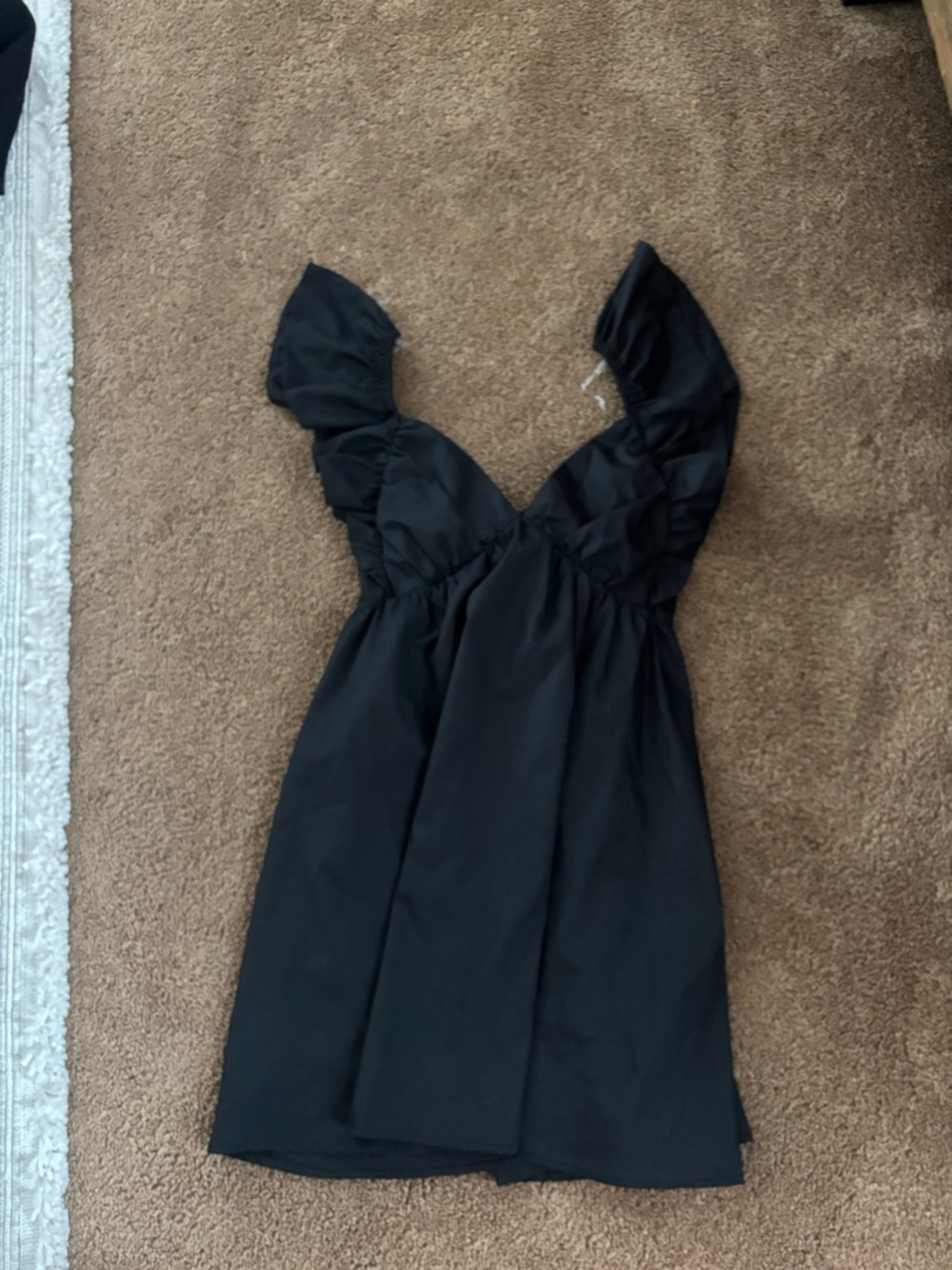 Inspired Hearts Black Ruffle Strap Mini Dress